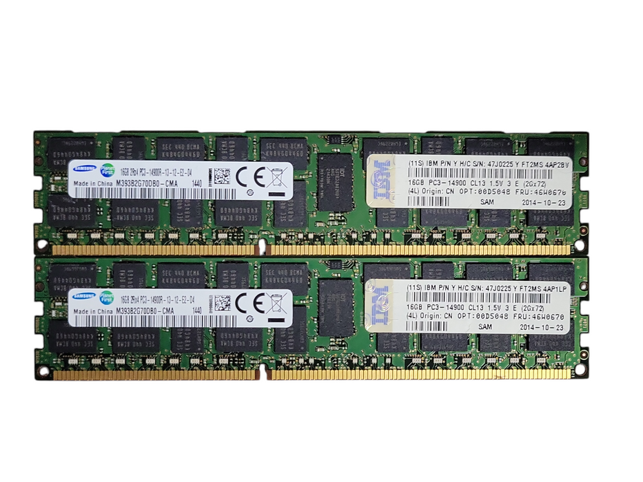Lot of 2x Samsung 16GB 2Rx4 PC3-14900R DDR3 Server RAMs