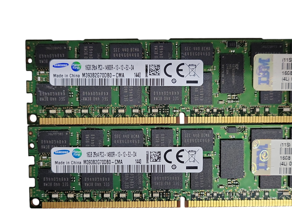 Lot of 2x Samsung 16GB 2Rx4 PC3-14900R DDR3 Server RAMs