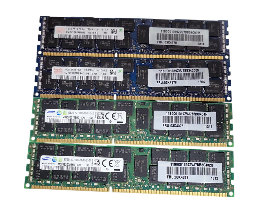 Lot of 4x (2x Samsung and 2x Hynix) 16GB 2Rx4 PC3-12800R DDR3 Server RAMs