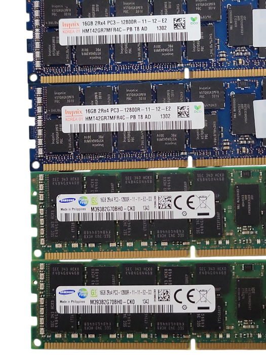 Lot of 4x (2x Samsung and 2x Hynix) 16GB 2Rx4 PC3-12800R DDR3 Server RAMs