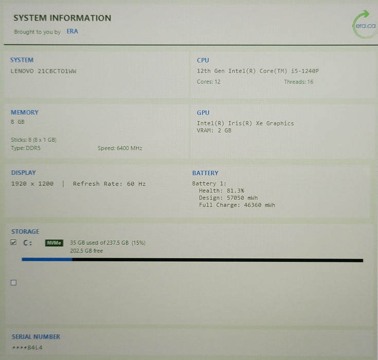 Lenovo ThinkPad X1 Carbon Gen 10 i5-1240P 8GB DDR5 256GB NVMe No Battery