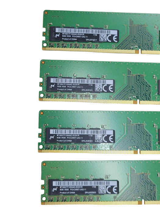 Lot of 4x - 8GB MICRON 1Rx8 PC4-2400T -UA2-11 (MTA8ATF1G64AZ-2G3H1R)