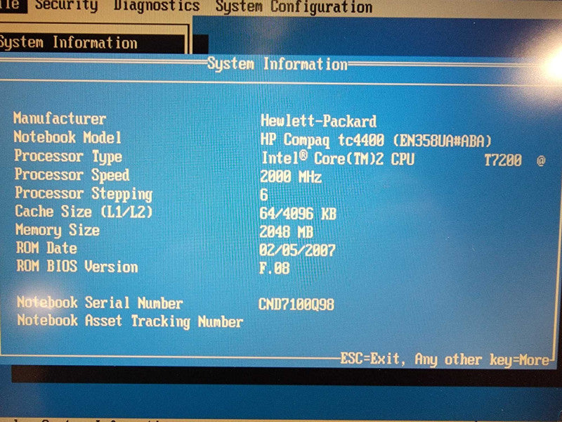 HP Compaq tc4400|  Core 2 T7200| 2GB RAM| NO HDD Î² BudLap