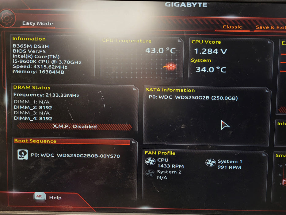 Custom PC Gigabyte B365M-DS3H i5-9600k 16GB DDR4 250GB SSD 450W PSU
