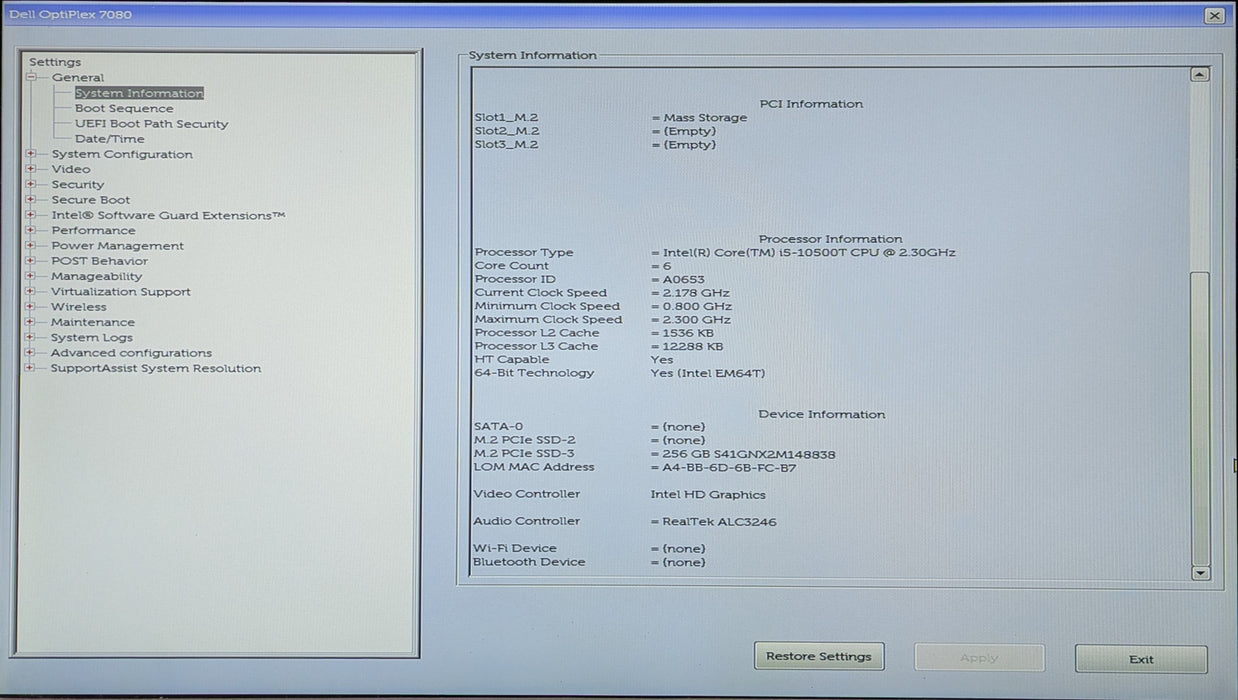 Dell OptiPlex 7080 Micro, i5-10500T, 16GB DDR4, 256GB NVMe