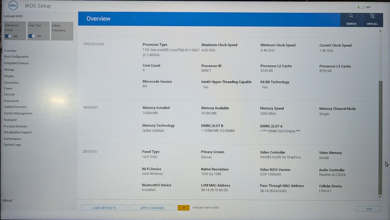 Dell Latitude 5420, i5-1135G7 2.40GHz, 16GB DDR4, 256GB READ  Lap200