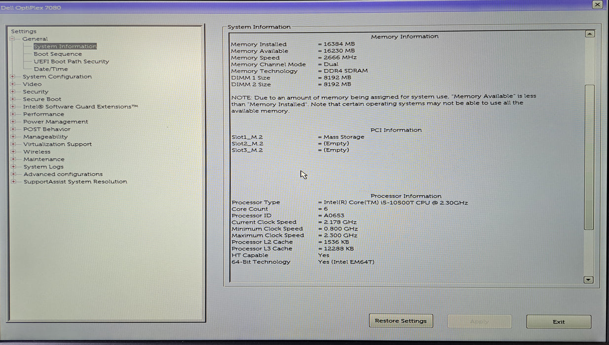 Dell OptiPlex 7080 Micro Intel Core i5-10500T @2.30GHz, 16GB DDR4, 256GB NVMe
