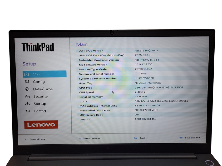 Lenovo ThinkPad E15 G2 Core i5- 1135G7@2.40GHz 16Gb RAM 256GB SSD