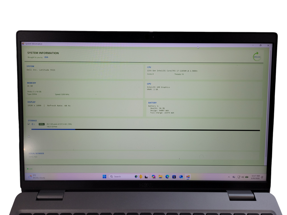 Dell Latitude 5521 - Core i7-11850H 16GB DDR4 256GB NVMe