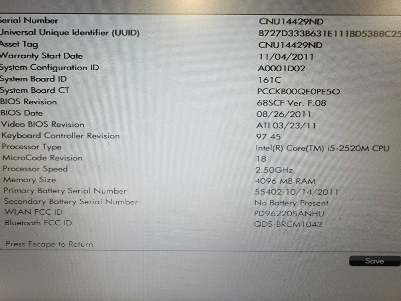 HP EliteBook 8460p| i5 2520M| 4GB DDR3| NO HDD  Î² BudLap