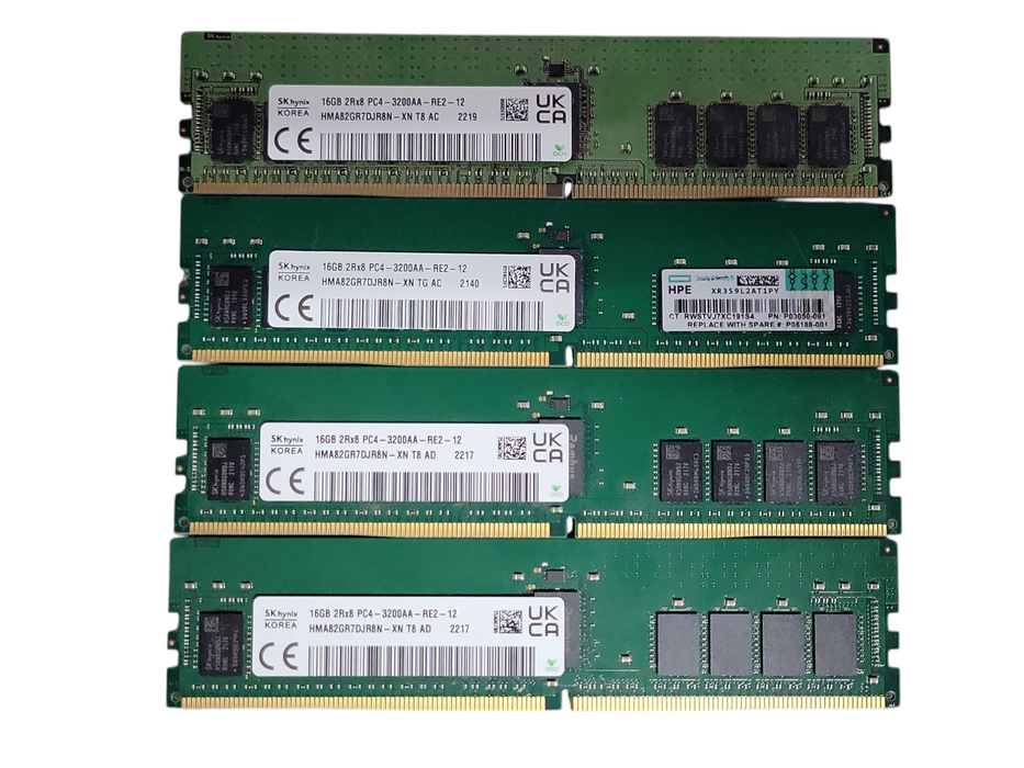 Lot of 4x SKhynix 16GB 2Rx8 PC4-3200AA-RE2 DDR4 Server RAMs