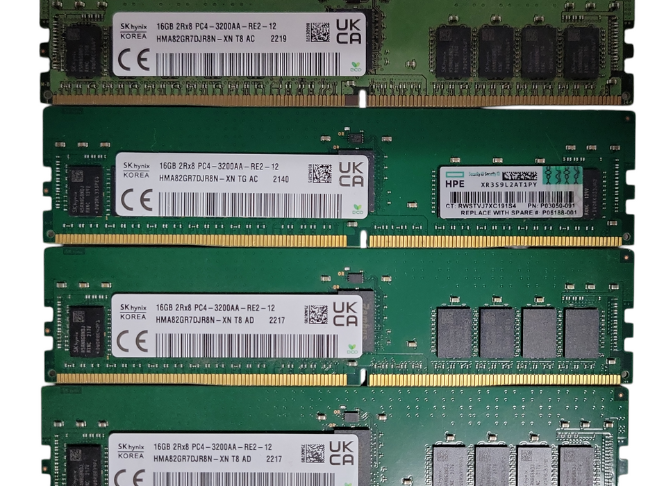 Lot of 4x SKhynix 16GB 2Rx8 PC4-3200AA-RE2 DDR4 Server RAMs