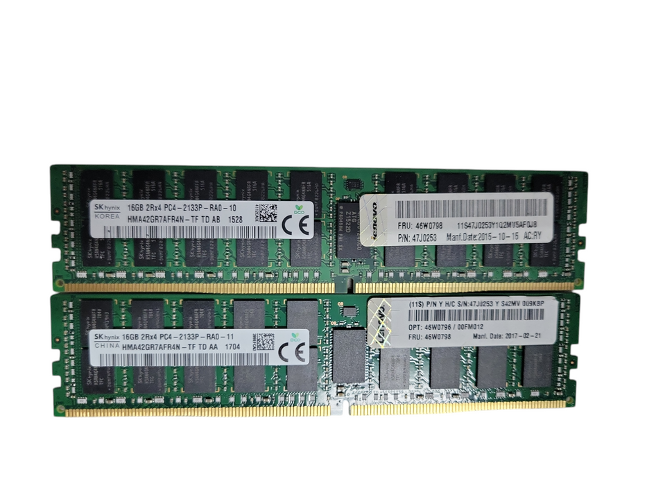 Lot of 2x SKhynix 16GB 2Rx4 PC4-2133P-RA0 DDR4 Server RAMs