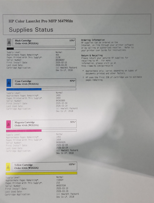 HP Color LaserJet Pro MFP M479fdn Duplex Laser Printer w/ Toner