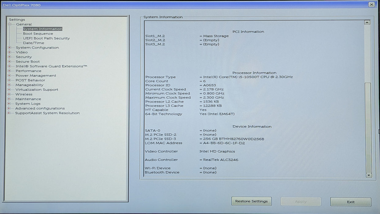 Dell OptiPlex 7080 Micro, i5-10500T, 16GB DDR4, 256GB NVMe