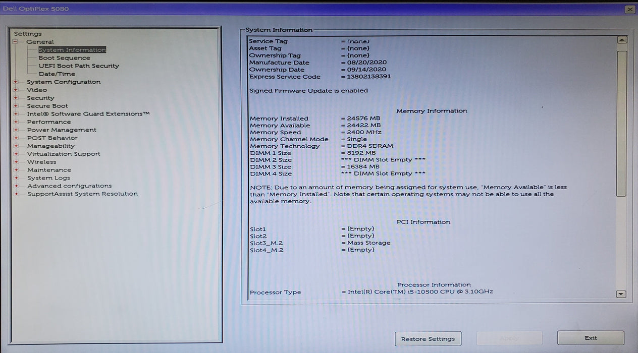 Dell OptiPlex 5080 SFF | Intel Core i5-10500, 24GB DDR4, 256GB NVMe