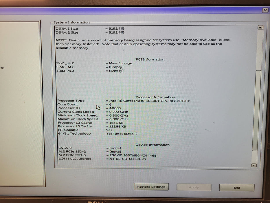 Dell OptiPlex 7080 Micro, i5-10500T, 16GB DDR4, 256GB NVMe