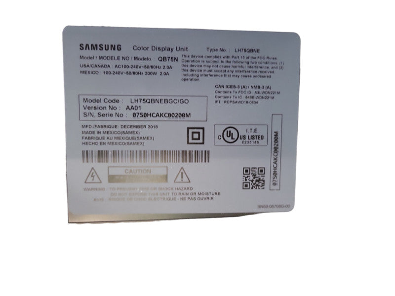 Samsung QB75N 75in Commercial 4k UHD Digital Signage Display(READ) %