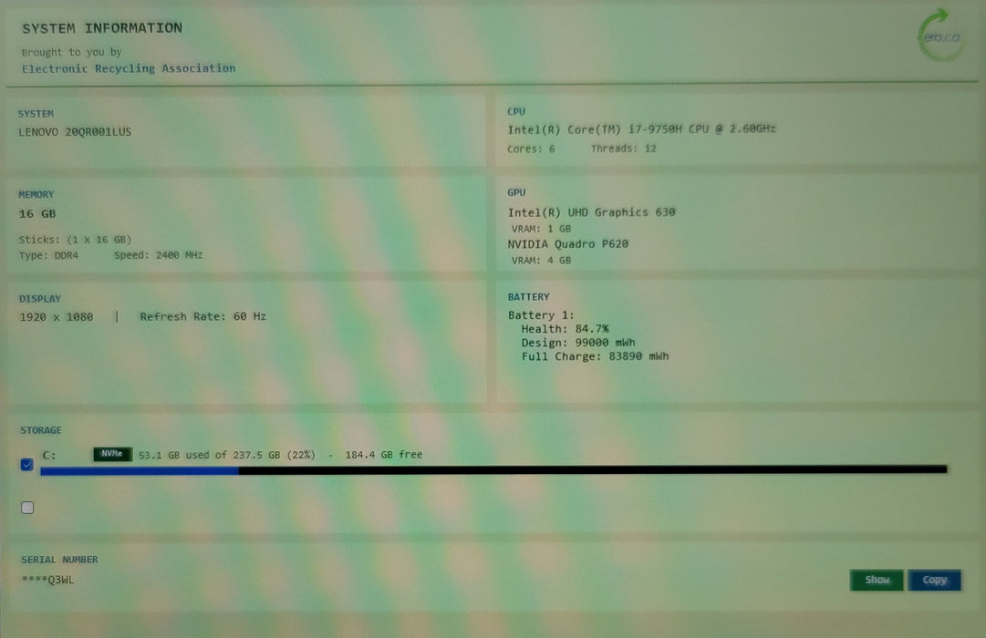 Lenovo ThinkPad P73 i7-9750H 16GB DDR4 Quadro P620 256GB NVMe