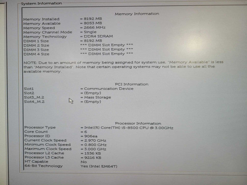 Dell OptiPlex XE3 SFF Intel Core i5-8500 @ 3.00ghZ 8GB RAM 128GB NVMe !