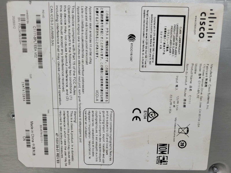 Cisco C1111X-8PLTEEA Integrated Services Router with 8-Gigabit w/ 2x Antennas Q_