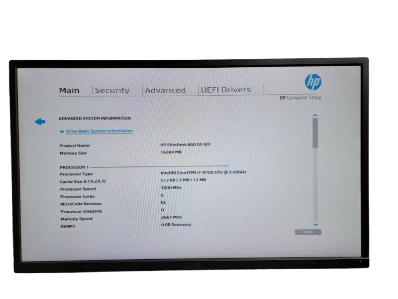HP EliteDesk 800 G5 SFF  Core i7- 9700 CPU @ 3.00GHz 16GB DDR4 Ram Î¸