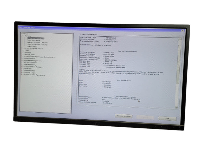 Dell Optiplex 7060 Core i7 - 8700 CPU @ 3.20GHz 16GB DDR4 Ram Î¸