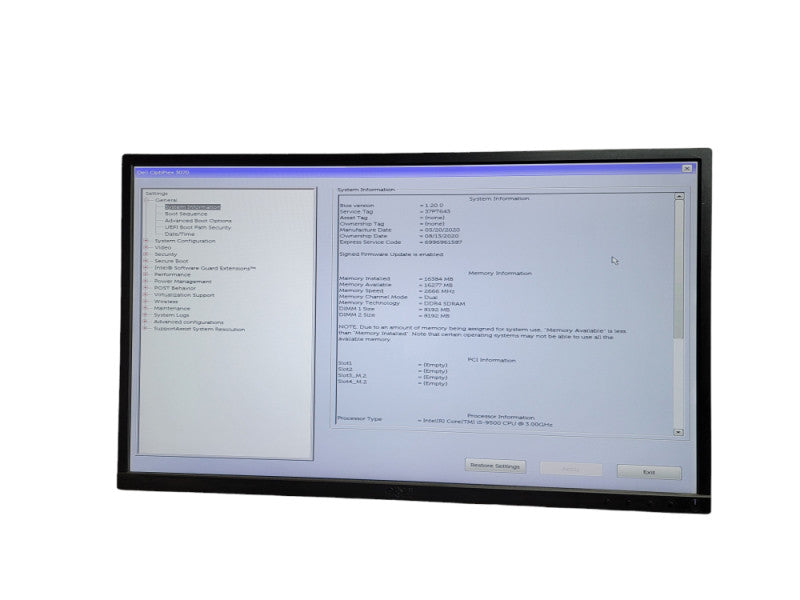 Dell OptiPlex 3070 SFF Desktop Core i5 - 9500 CPU @ 3.00GHz  16GB DDR4  Ram Î¸