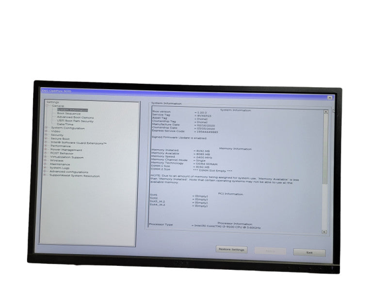 Dell OptiPlex 3070 SFF Intel i3 - 9100 CPU @ 3.60GHz 8GB DDR4 Ram  Î¸