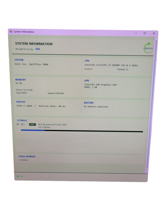 Dell OptiPlex 7080 USFF - Core i5-10500T 16GB DDR4 256GB NVMe
