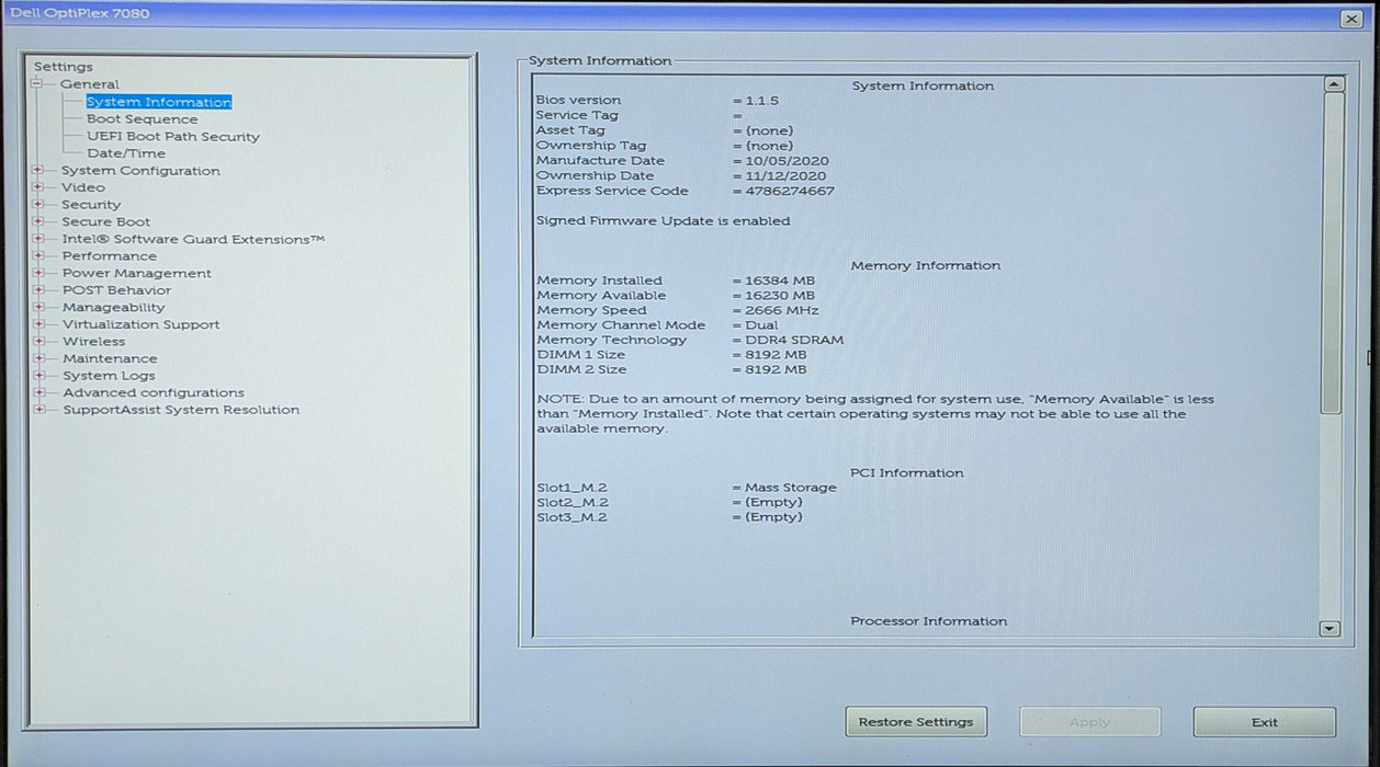 Dell OptiPlex 7080 Micro, i5-10500T, 16GB DDR4, 256GB NVMe