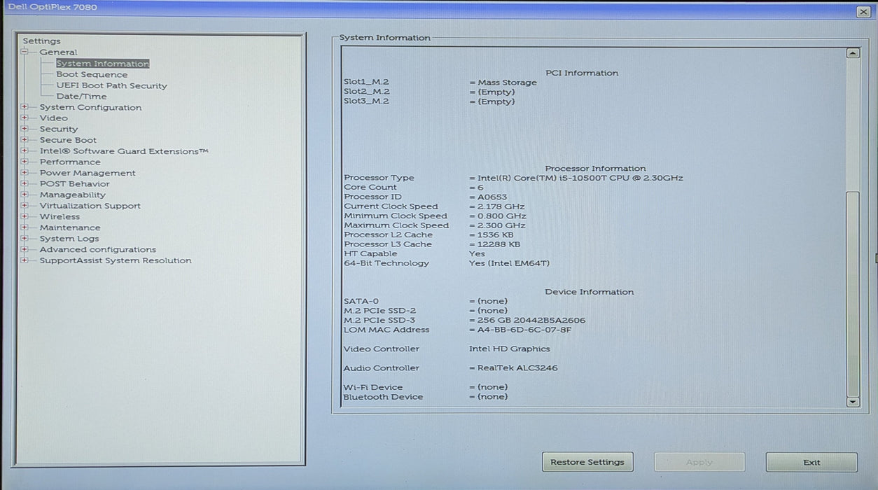 Dell OptiPlex 7080 Micro, i5-10500T, 16GB DDR4, 256GB NVMe