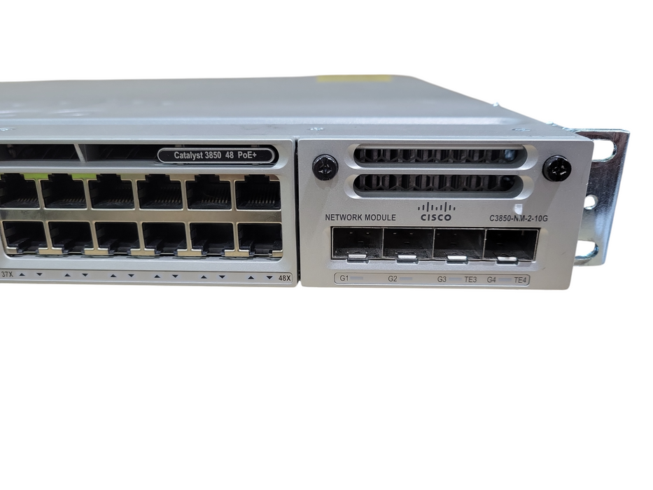 Cisco WS-C3850-48F-L 48 Port PoE+ Gigabit Switch w/ C3850-NM-2-10G 2x PSU