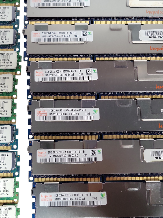 Lot of 157x Assorted Brand/model 8GB 2Rx4 PC3/PC3L 8500R/10600R DDR3 Server RAMs