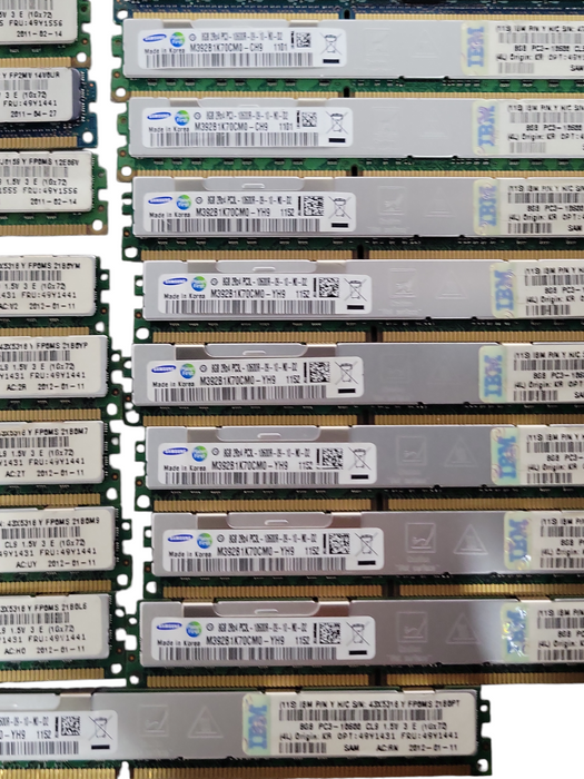 Lot of 157x Assorted Brand/model 8GB 2Rx4 PC3/PC3L 8500R/10600R DDR3 Server RAMs