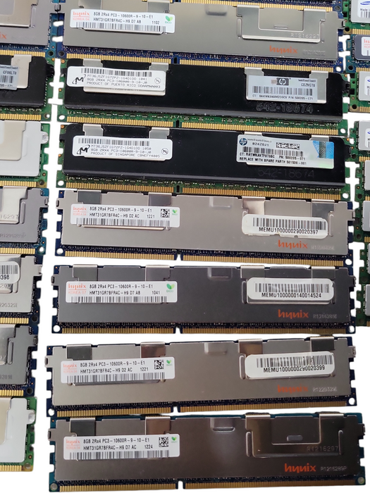 Lot of 157x Assorted Brand/model 8GB 2Rx4 PC3/PC3L 8500R/10600R DDR3 Server RAMs