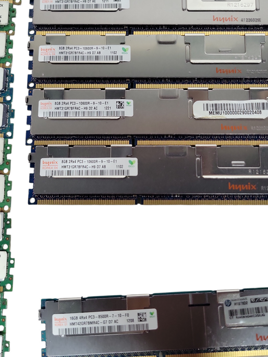 Lot of 157x Assorted Brand/model 8GB 2Rx4 PC3/PC3L 8500R/10600R DDR3 Server RAMs