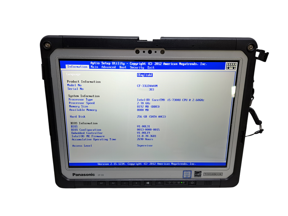 Panasonic ToughBook CF-33 Touch | Intel i5-7300U, 8GB RAM, 256GB SSD | 2690HRs