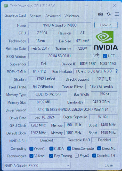 NVIDIA Quadro P4000 8GB GDDR5 Graphics Card - 4x Display Port