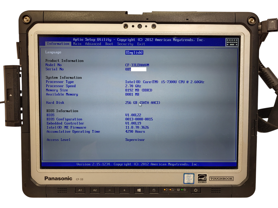 Panasonic ToughBook CF-33 TOUCH i5-7300U 8GB RAM 256GB SSD 4290Hrs