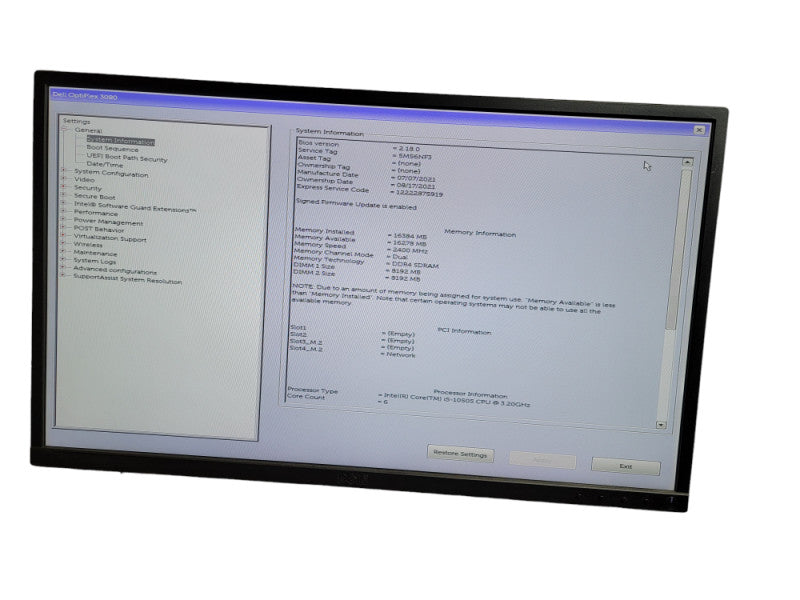 DELL OPTIPLEX 3080  CORE i5 - 10505 CPU @ 3.20GHz 16GB DDR4 Ram Î¸