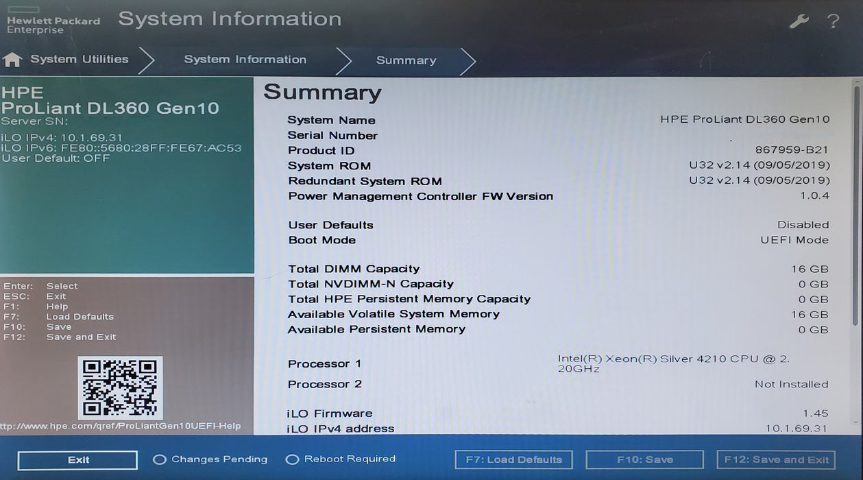 HP ProLiant DL360 Gen10 - 1x Xeon Silver 4210, 16GB DDR4, P408i-a SR - No HDD
