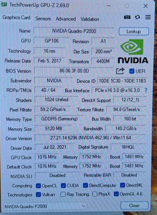 NVIDIA Quadro P2000 5GB GDDR5 Graphics Card | 4x DisplayPort