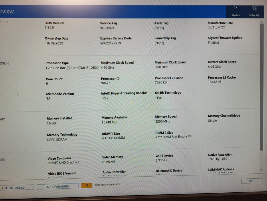 Dell OptiPlex 3000 SFF, i5-12500 @ 4.05GHz 16GB DDR4, 256GB NVMe