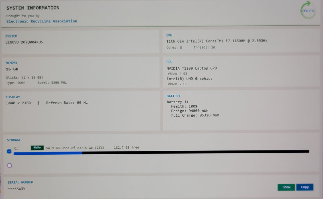 Lenovo ThinkPad T15 Gen 2 i7-11800H 16GB DDR4 NVIDIA 1200 256GB NVMe 4K