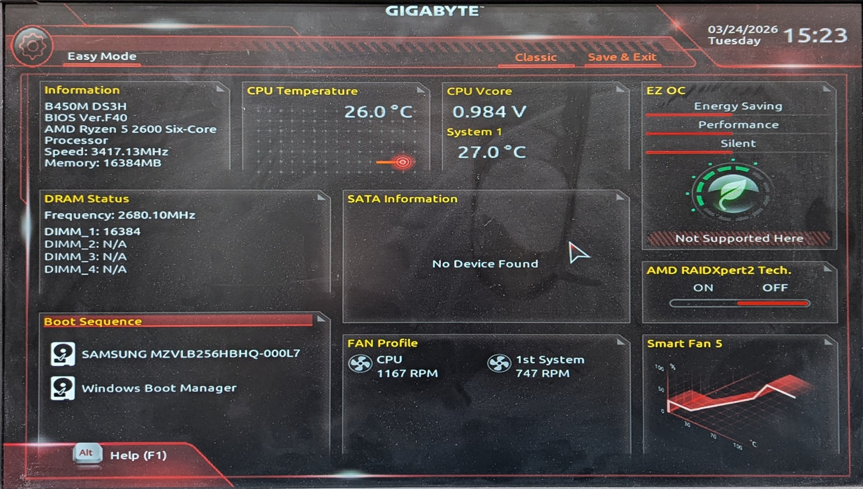 Custom PC, GIGABYTE B450M-DS3H, Ryzen 5 2600, 16GB DDR4, 256GB NVMe
