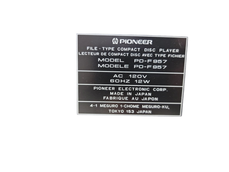 Pioneer PD-F957 File Type Compact Disc Player| Please Read
