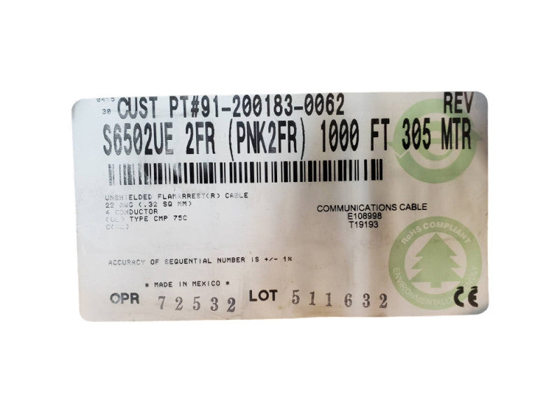 Belden Communications Cable S6502UE 2FR (PNK2FR) 1000ft Reel @