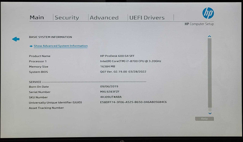 HP ProDesk 600 G4 SFF, Intel i7-8700 3.20GHz, 16GB DDR4, 256GB NVME
