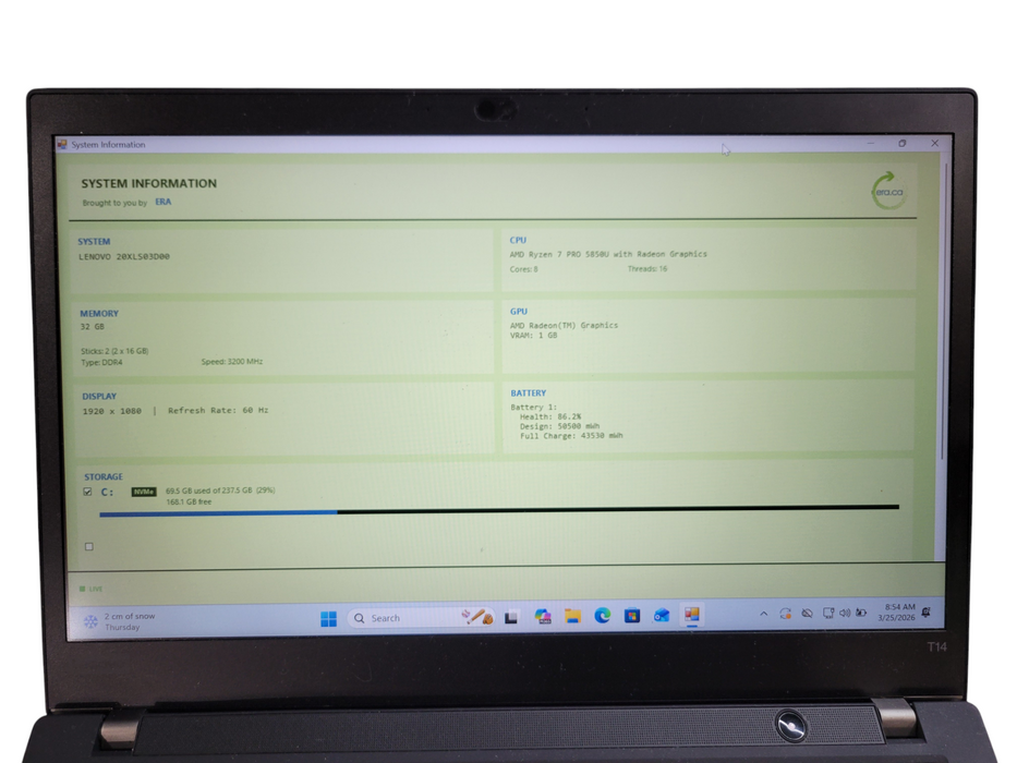 Lenovo ThinkPad T14 Gen2 - AMD RYZEN 7 PRO 5850U 32GB DDR4 256GB NVMe